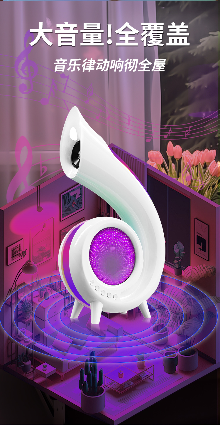 Multi-functional Bluetooth speaker, wireless Bluetooth audio system, desk lamp, ambient light, clock, alarm clock, beauty mirror, abyss light pic 5