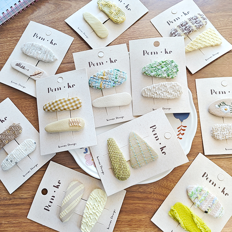 New cute fabric embroidered bb clips for children, versatile geometric woven pairs, baby hairpins, side clips, and bangs clips