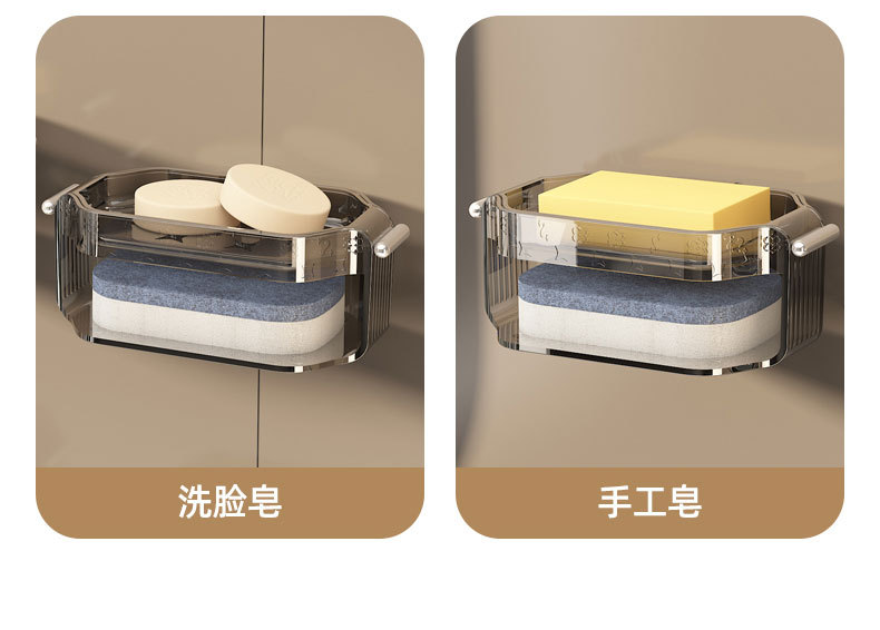 Y196-YM013 Sponge double-layer soap box wall-mounted draining storage rack, home soap dish tray creative detail image 16