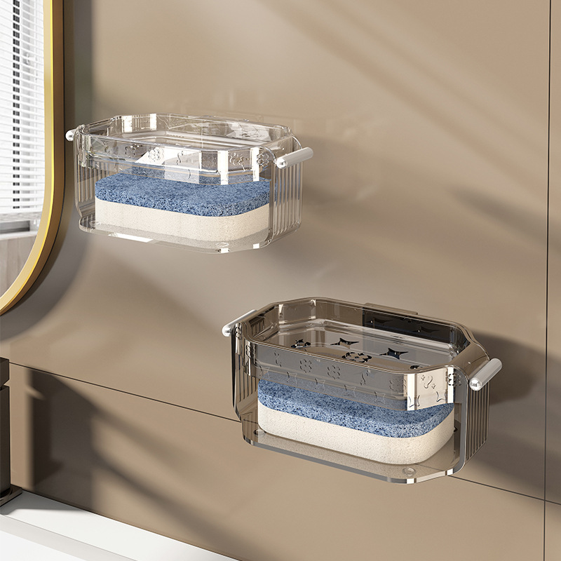 Y196-YM013 Sponge double-layer soap box wall-mounted draining storage rack, home soap dish tray creative