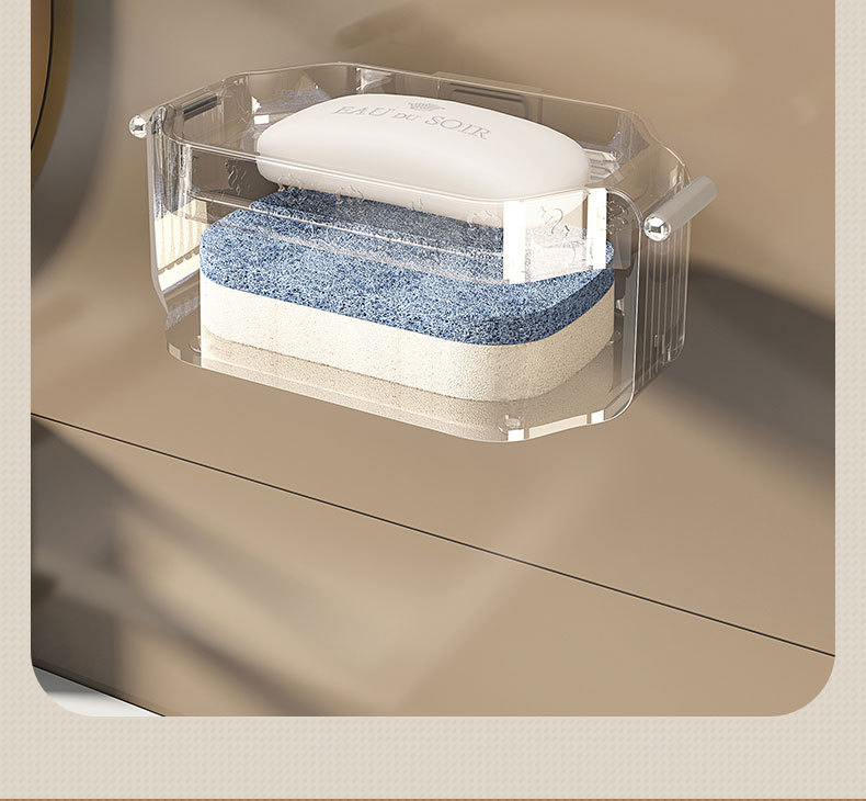 Y196-YM013 Sponge double-layer soap box wall-mounted draining storage rack, home soap dish tray creative detail image 10