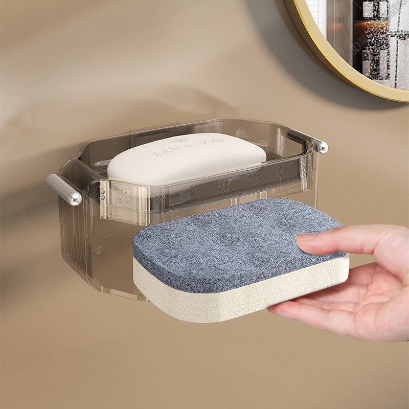 Y196-YM013 Sponge double-layer soap box wall-mounted draining storage rack, home soap dish tray creative details Picture