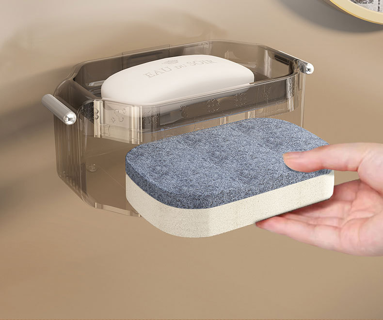Y196-YM013 Sponge double-layer soap box wall-mounted draining storage rack, home soap dish tray creative detail image 5