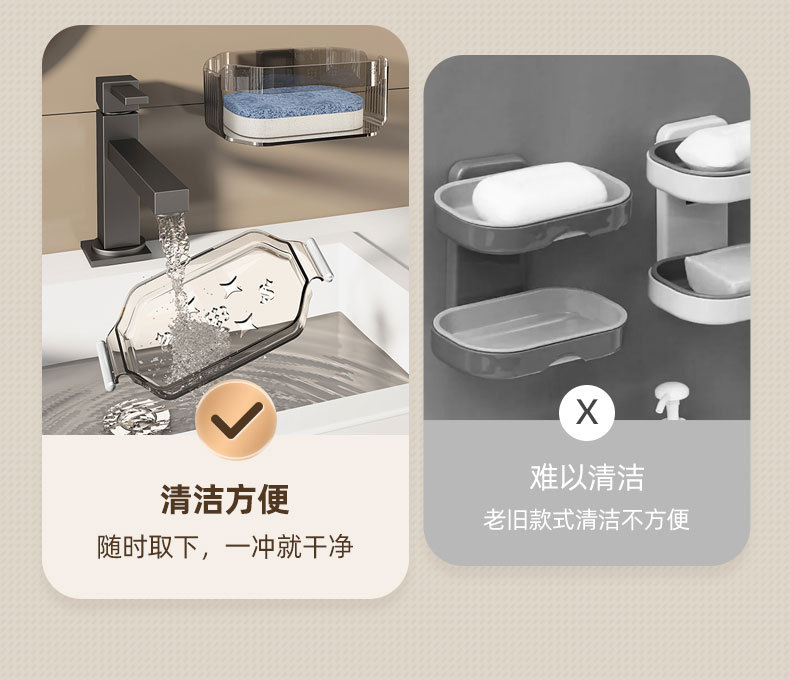 Y196-YM013 Sponge double-layer soap box wall-mounted draining storage rack, home soap dish tray creative detail image 4