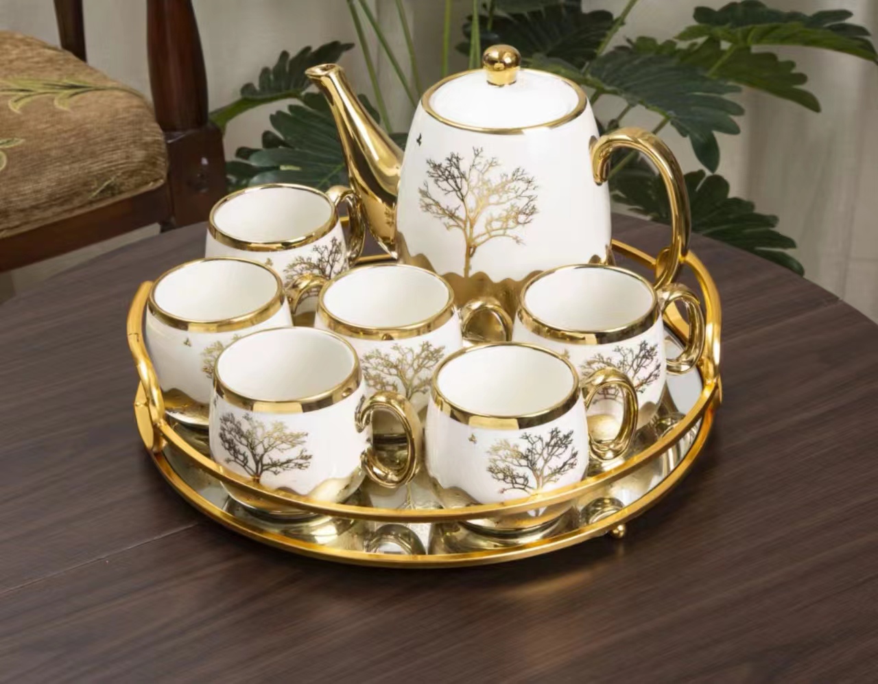 Premium ceramic tea set, one pot and six cups tea set, British tea set, premium gold-plated new teapot set details Picture