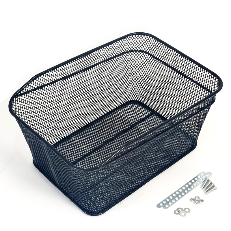 230819 Iron bicycle basket, mountain bike basket, shelf basket, rear vegetable basket, folding bicycle basket, metal iron mesh, rear-mounted basket Item Picture
