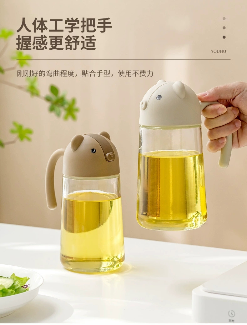 C89- Little Bear Oil Pot Glass Automatic Opening and closing, no oil sticking, leak-proof, household food-grade kitchen seasoning bottle, vinegar pot, oil pot detail image 7