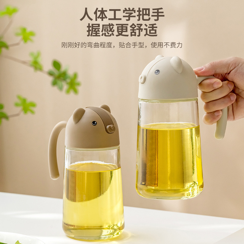 C89- Little Bear Oil Pot Glass Automatic Opening and closing, no oil sticking, leak-proof, household food-grade kitchen seasoning bottle, vinegar pot, oil pot Specification image