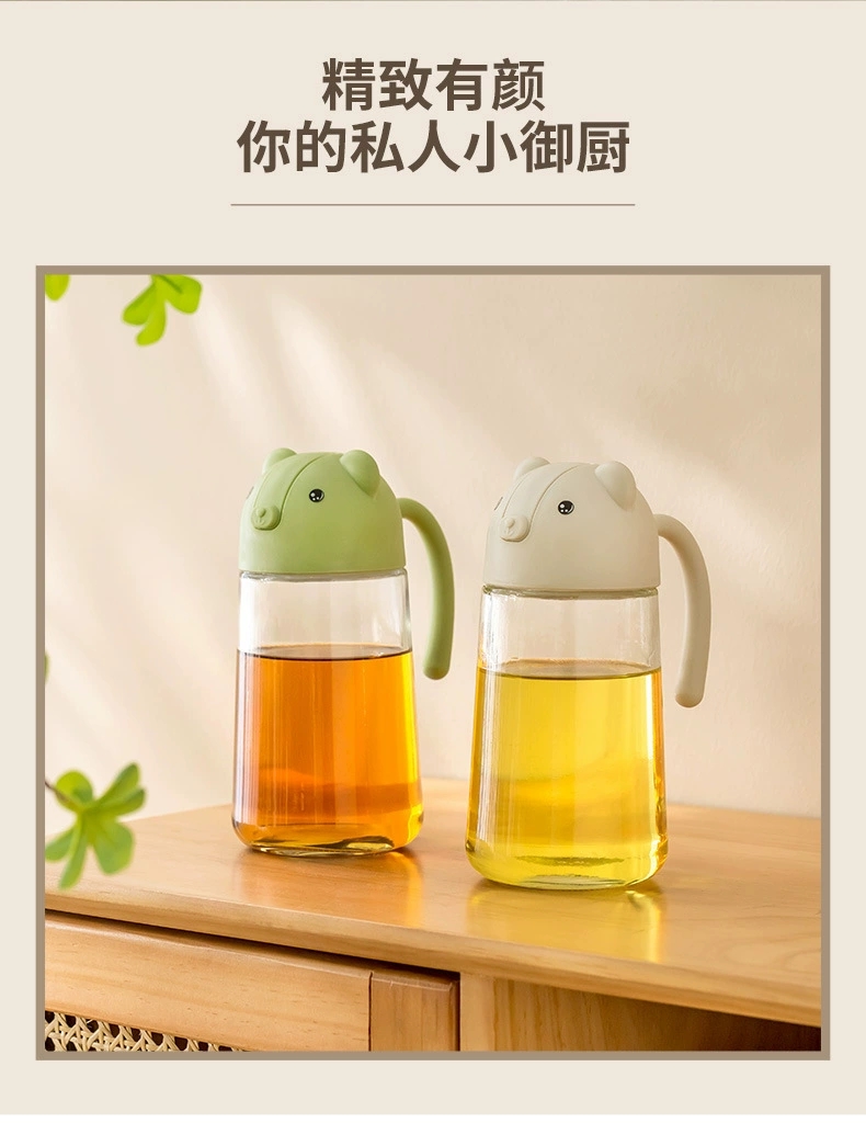 C89- Little Bear Oil Pot Glass Automatic Opening and closing, no oil sticking, leak-proof, household food-grade kitchen seasoning bottle, vinegar pot, oil pot detail image 13