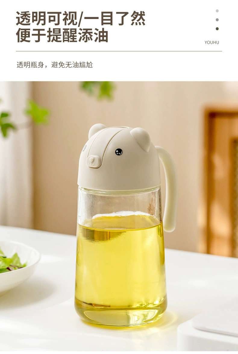 C89- Little Bear Oil Pot Glass Automatic Opening and closing, no oil sticking, leak-proof, household food-grade kitchen seasoning bottle, vinegar pot, oil pot detail image 11