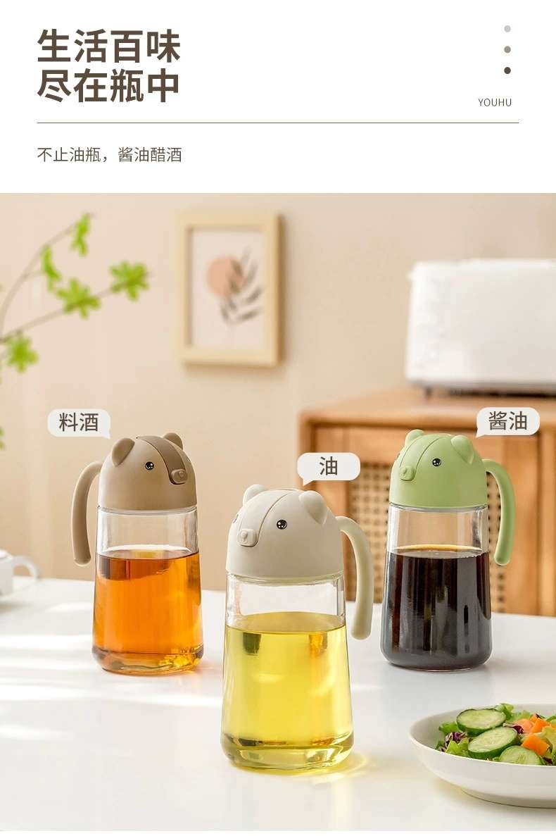 C89- Little Bear Oil Pot Glass Automatic Opening and closing, no oil sticking, leak-proof, household food-grade kitchen seasoning bottle, vinegar pot, oil pot detail image 10