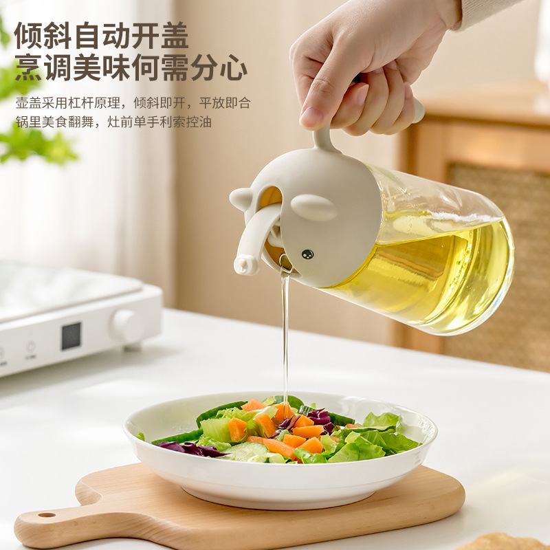 C89- Little Bear Oil Pot Glass Automatic Opening and closing, no oil sticking, leak-proof, household food-grade kitchen seasoning bottle, vinegar pot, oil pot detail image 1