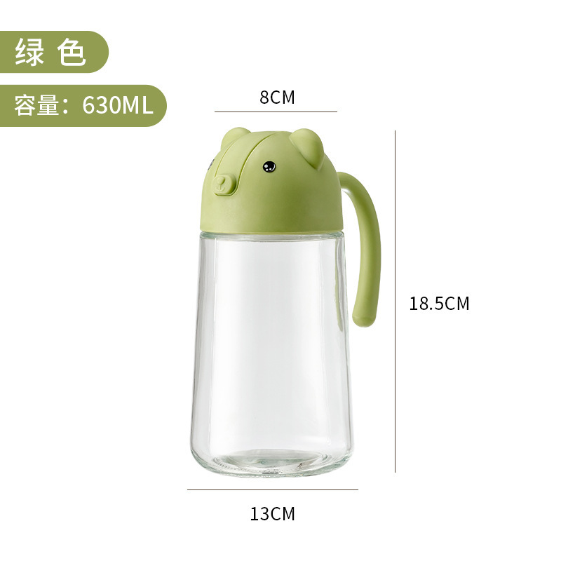 C89- Little Bear Oil Pot Glass Automatic Opening and closing, no oil sticking, leak-proof, household food-grade kitchen seasoning bottle, vinegar pot, oil pot Item Picture