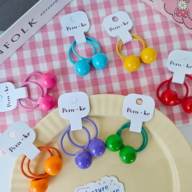 New cute and colorful round bean children's hair tie and hair band, high ponytail, high elasticity, no damage to hair Item Picture