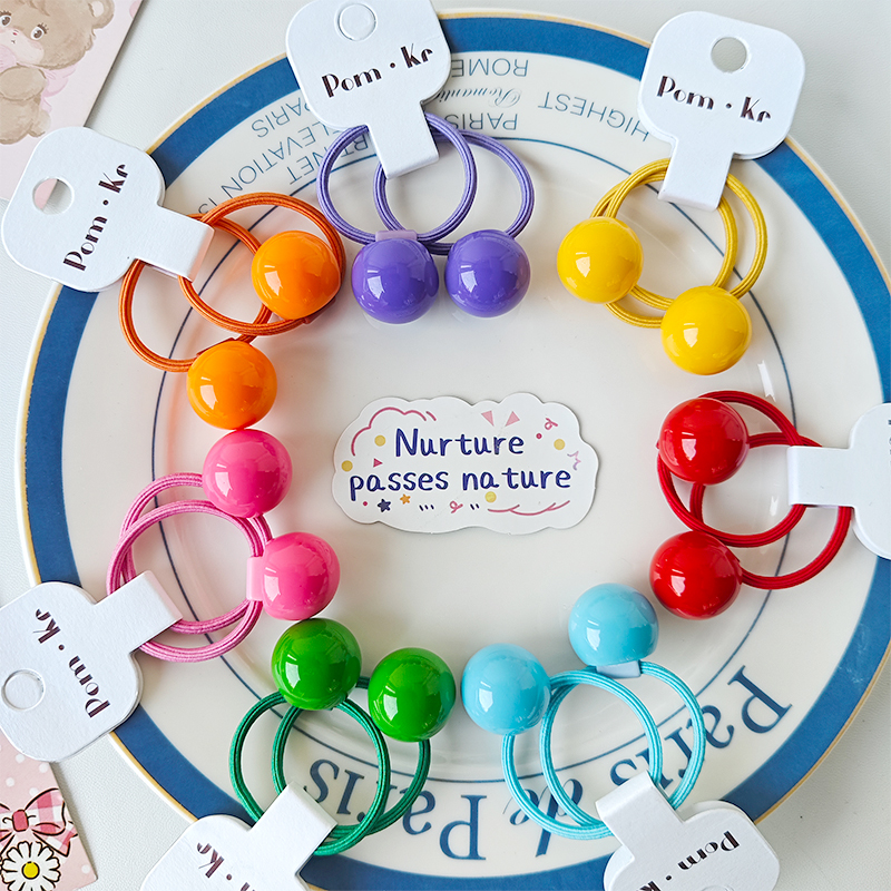 New cute and colorful round bean children's hair tie and hair band, high ponytail, high elasticity, no damage to hair Specification image