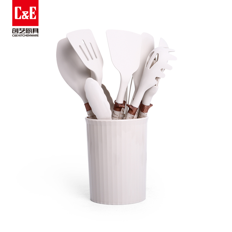C&E Creative Kitchenware 12-piece set: Spatulas, spoons, rice noodle steaks, food tongs, egg beater with storage bucket, kitchen and household, factory wholesale pic 3