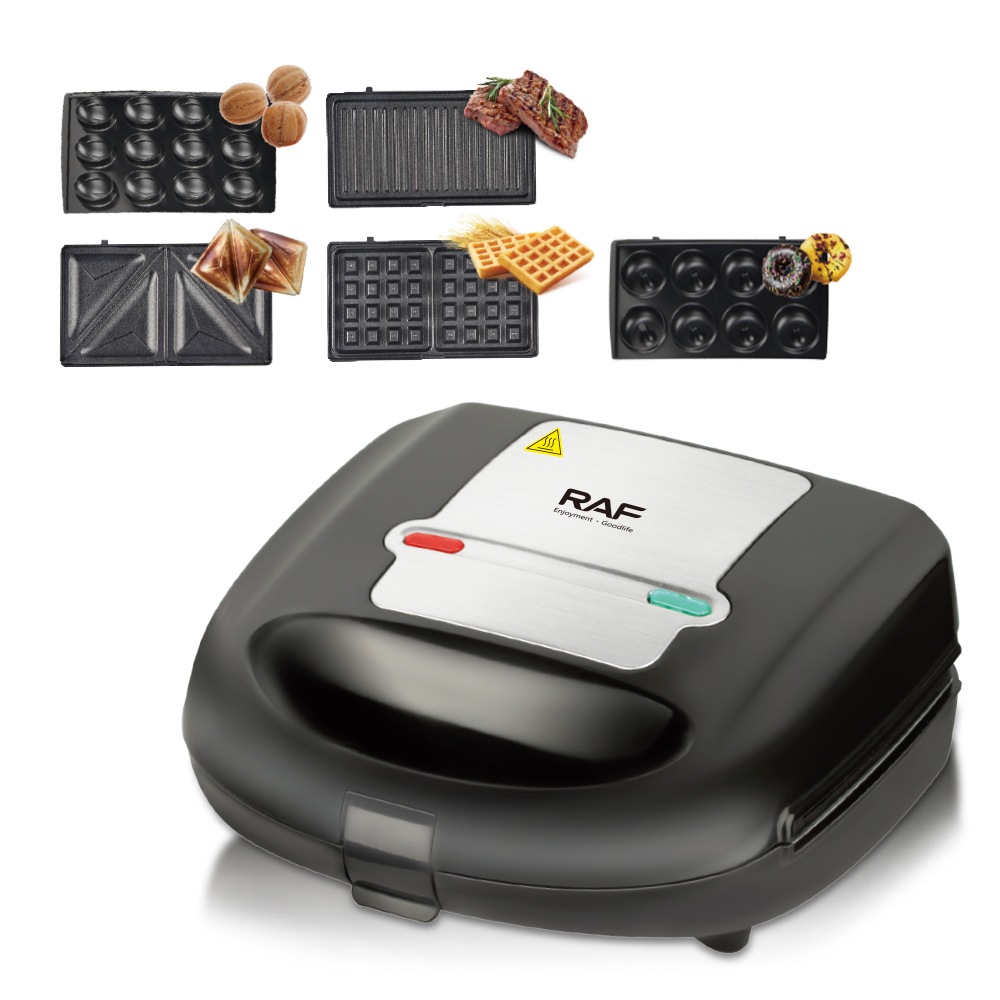RAF European-standard cross-border five-in-one sandwich machine, breakfast machine, double-sided heating, multi-functional toaster and waffle maker R.2690 Application Scenario