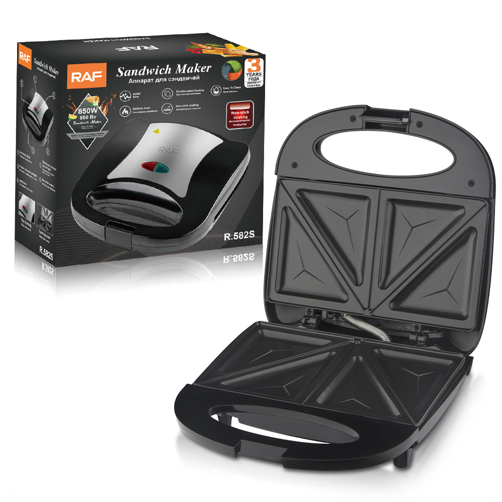 RAF European-standard cross-border household double-sided breakfast machine, waffle heating cake machine, sandwich machine, multi-functional light food R.582S details Picture