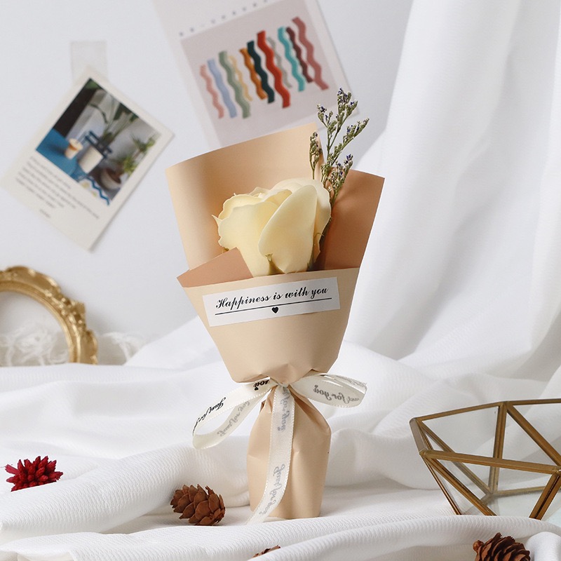 外贸迷你小花束玫瑰香皂花干花小花束情人节七夕送女友礼物伴手礼创意礼品香皂花单支批发肥皂花七夕情人节礼品白底实物图