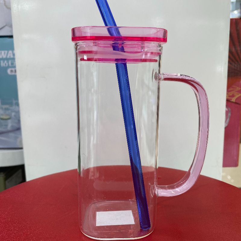方形玻璃杯高颜值水杯女家用带把手吸管杯早餐牛奶耐高温奶茶杯子