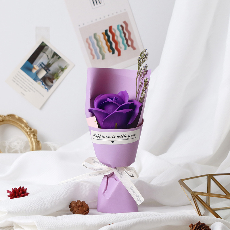 外贸迷你小花束玫瑰香皂花干花小花束情人节七夕送女友礼物伴手礼创意礼品香皂花单支批发肥皂花七夕情人节礼品细节图