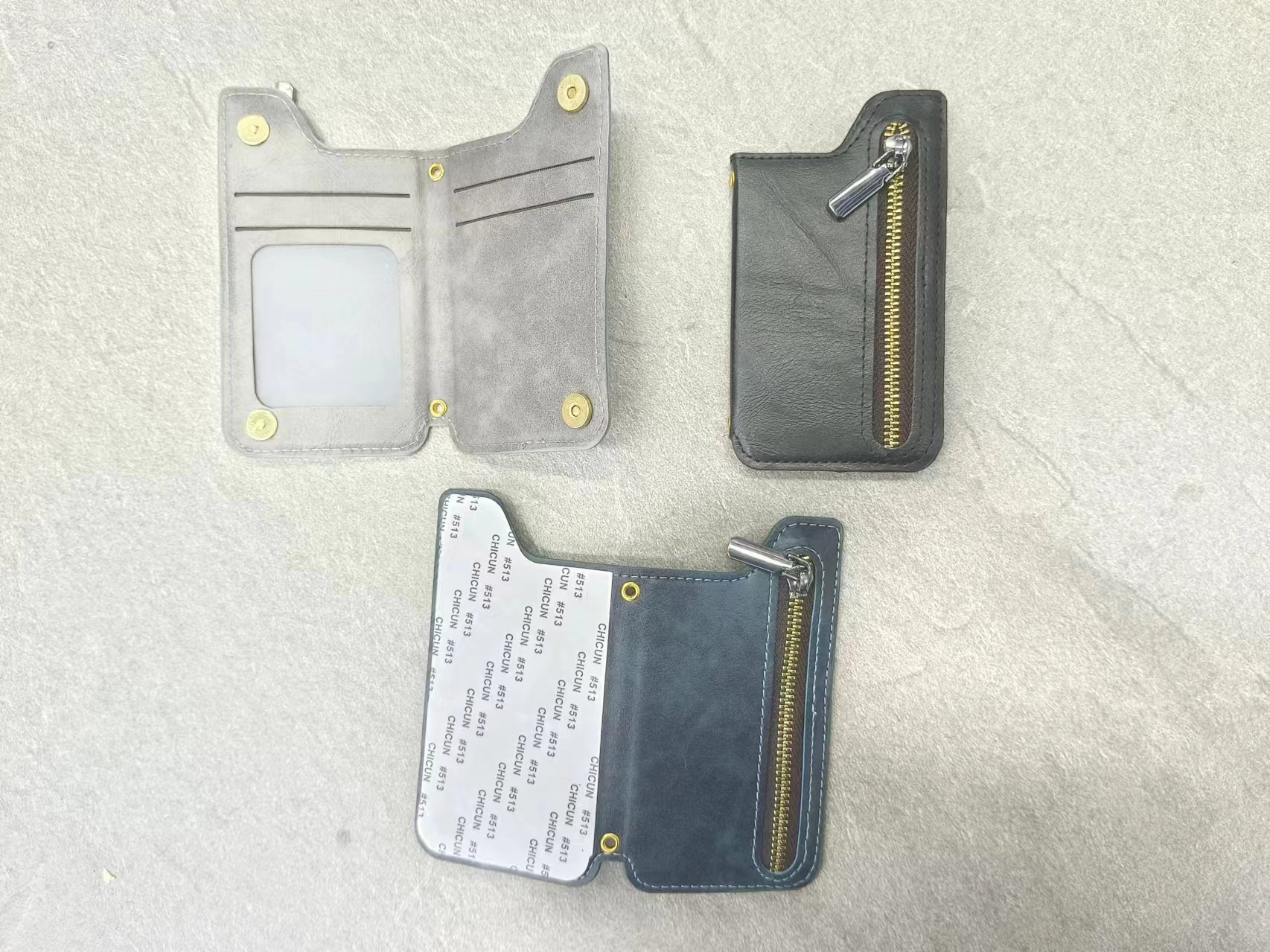 Back sticker multi-functional leather-textured card case details Picture