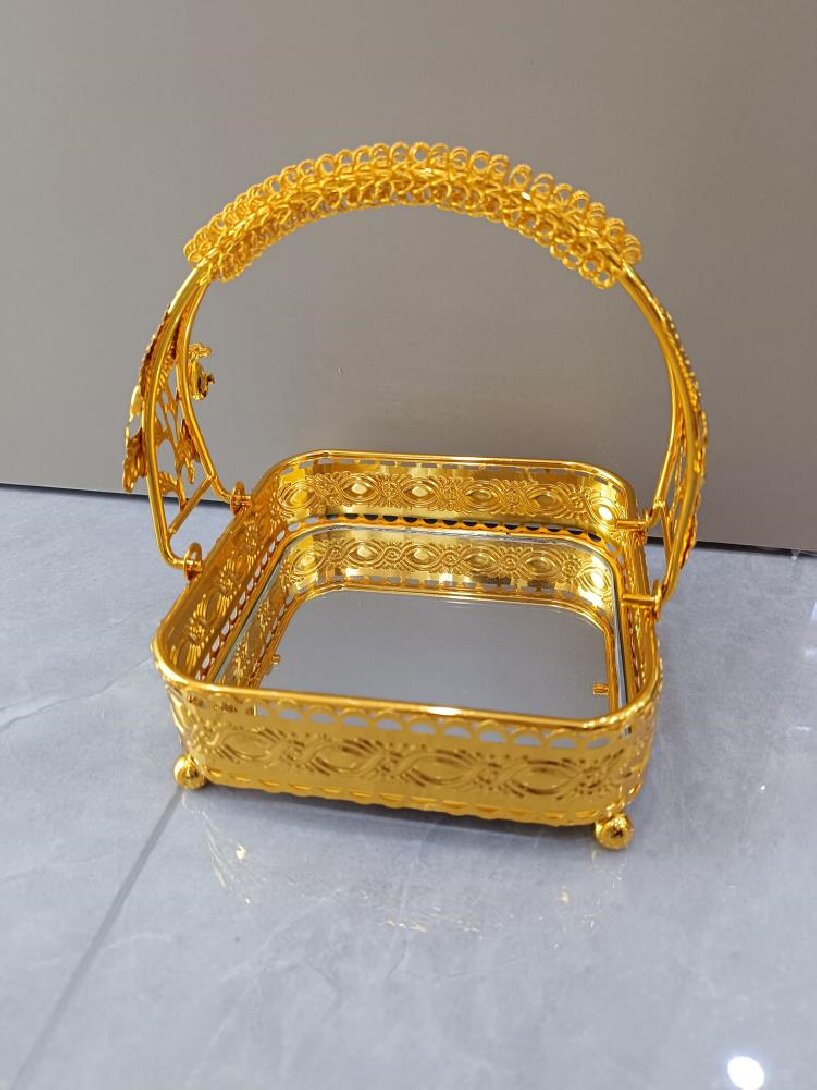 Electrophoretic gold spring handle square basket