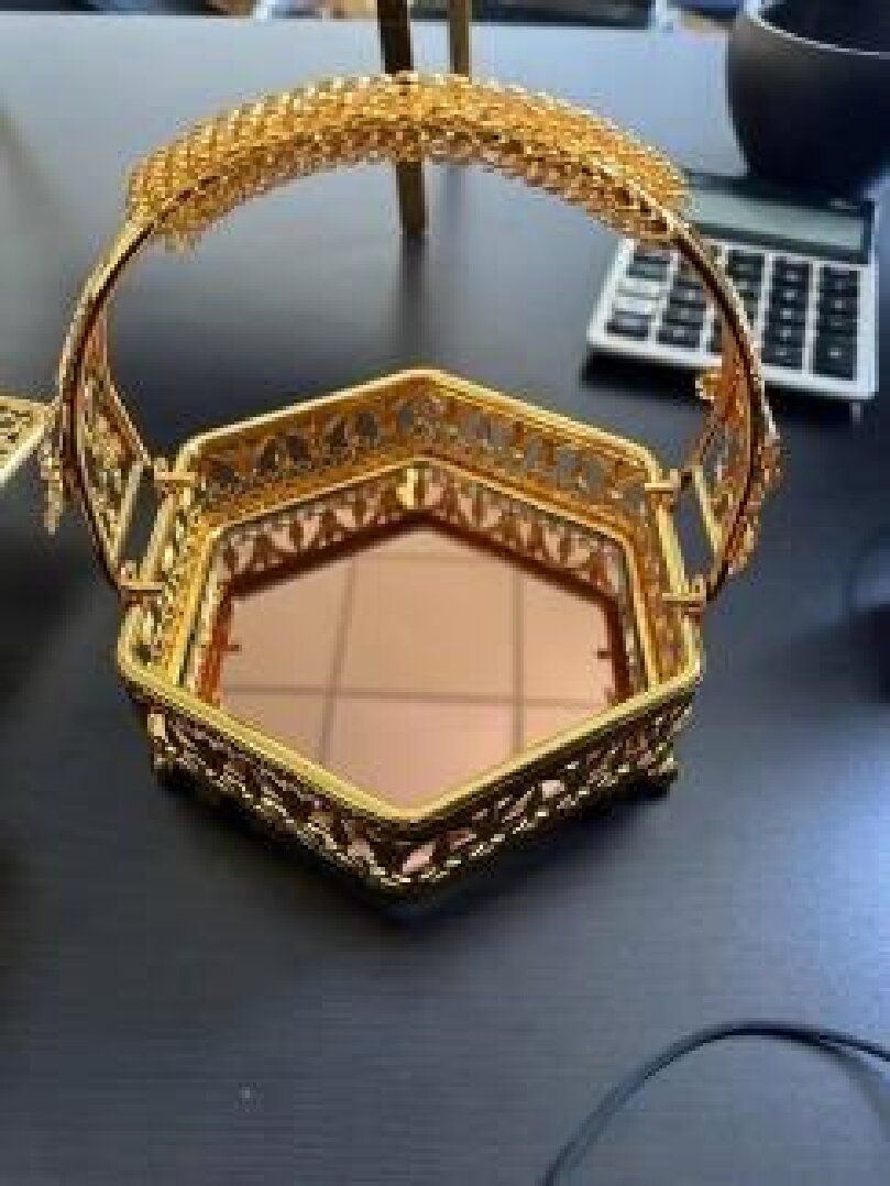 电泳金弹簧提手六角形篮