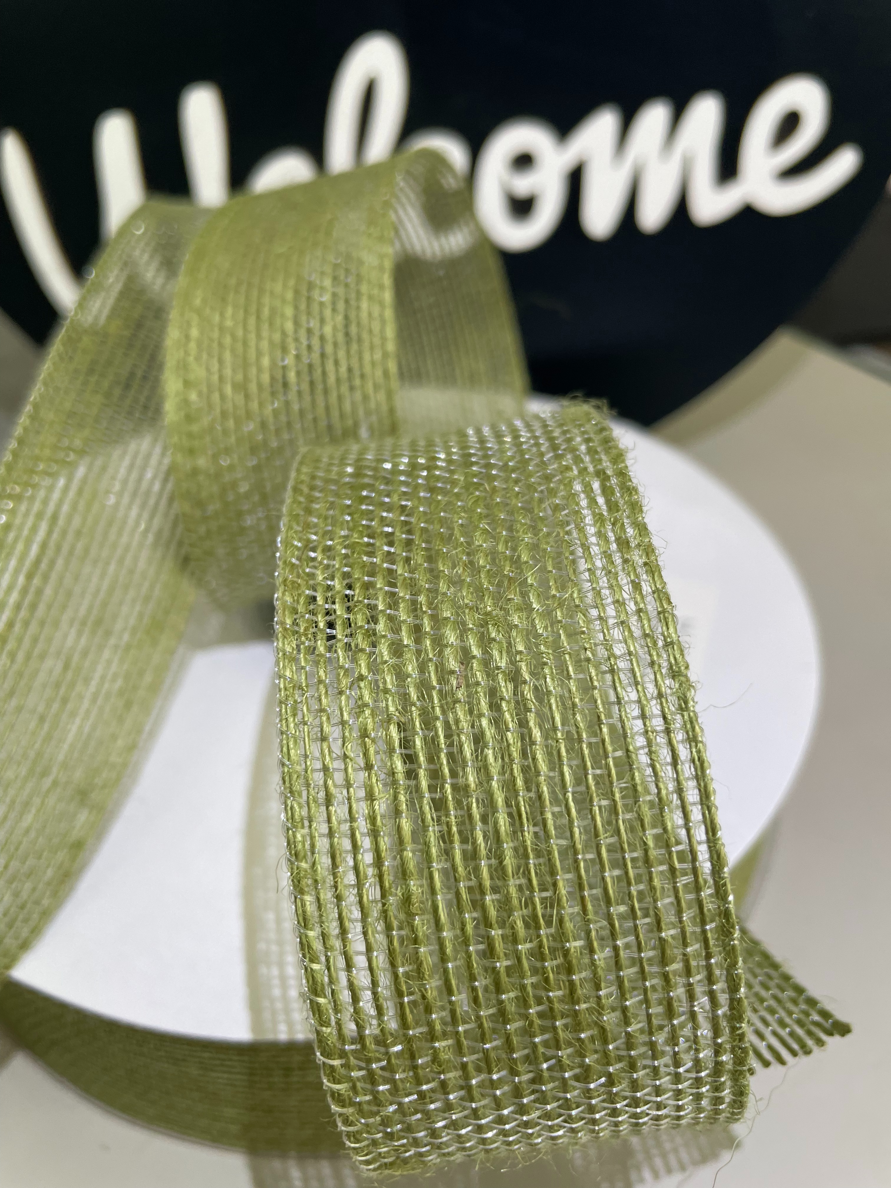 Item No. : AE001-0150-J012 Christmas Gift Packaging Decoration DIY Christmas Grass Green Fish Thread Hemp Tape Christmas Iron Wire Tape 3.8cm Christmas Product