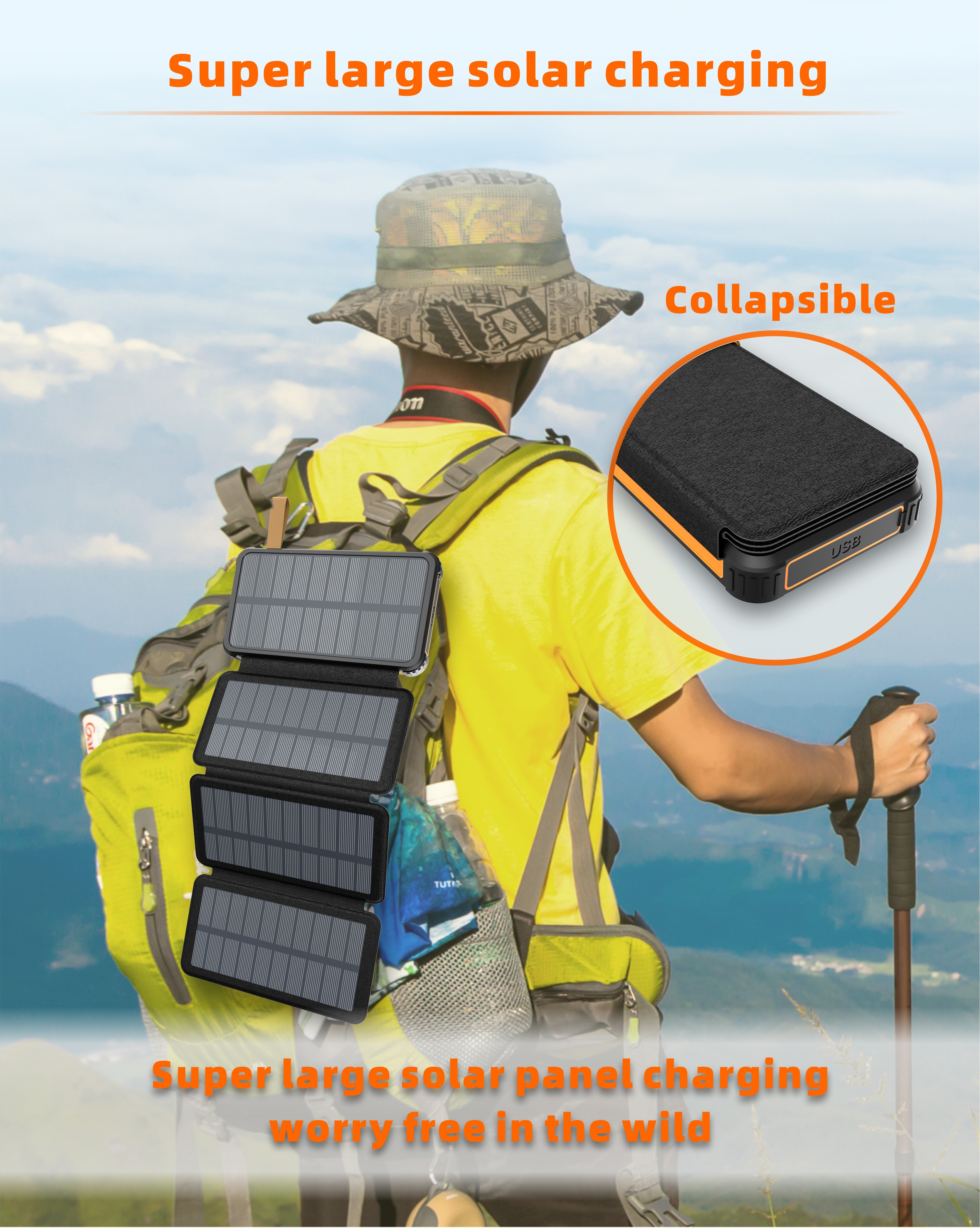 跨境太阳能折叠充电宝25000毫安大容量折叠户外便携防水移动电源solarpowerbank非洲手机充电宝智能充电宝批发详情13