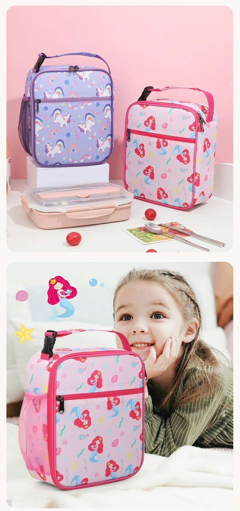 This is a best-selling product in foreign trade, a children's cartoon lunch bag that can be crossed diagonally. It has a large capacity and is a hand-held insulated bag for students to carry food when going out detail image 2