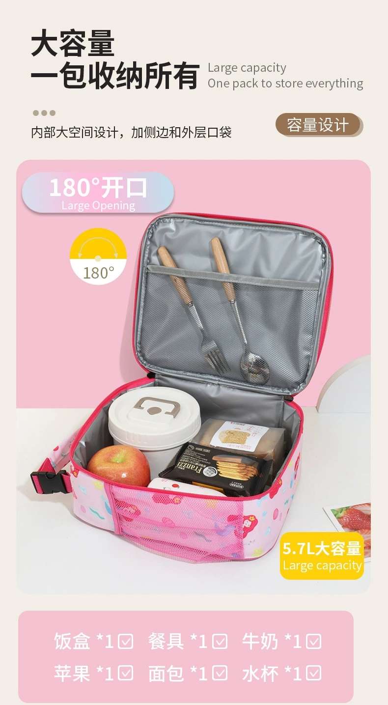 This is a best-selling product in foreign trade, a children's cartoon lunch bag that can be crossed diagonally. It has a large capacity and is a hand-held insulated bag for students to carry food when going out detail image 11