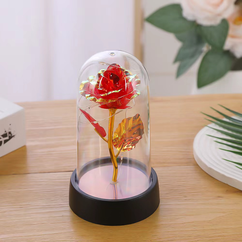 Acrylic glass cover, small laser reflection, golden moat flower, eternal rose, night light, creative desktop decoration, Valentine's Day, Classroom Day, Mother's Day gift