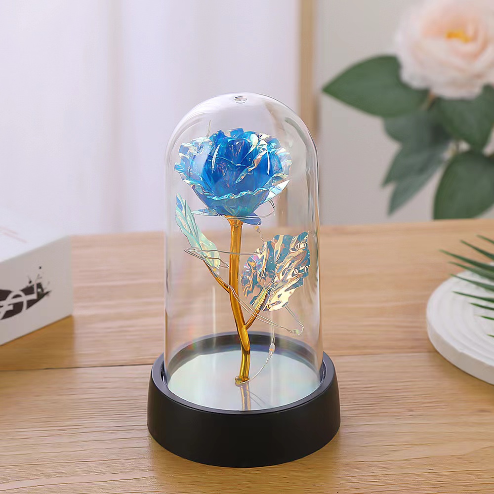 Acrylic glass cover, small laser reflection, golden moat flower, eternal rose, night light, creative desktop decoration, Valentine's Day, Classroom Day, Mother's Day gift Application Scenario
