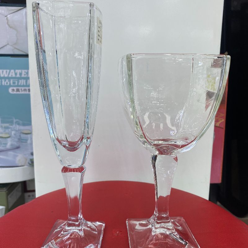 海绵空间 复古高脚杯透明方形异形红酒杯香槟杯家用葡萄酒杯