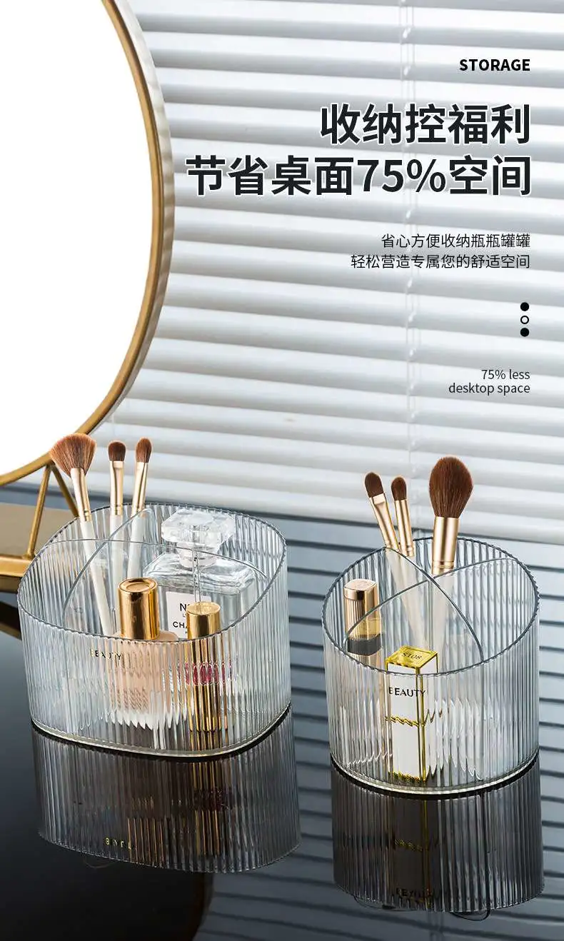L87-LY012 Desktop cosmetics storage box, transparent plastic box, compartments for dormitory makeup brush bucket and pen holder detail image 5