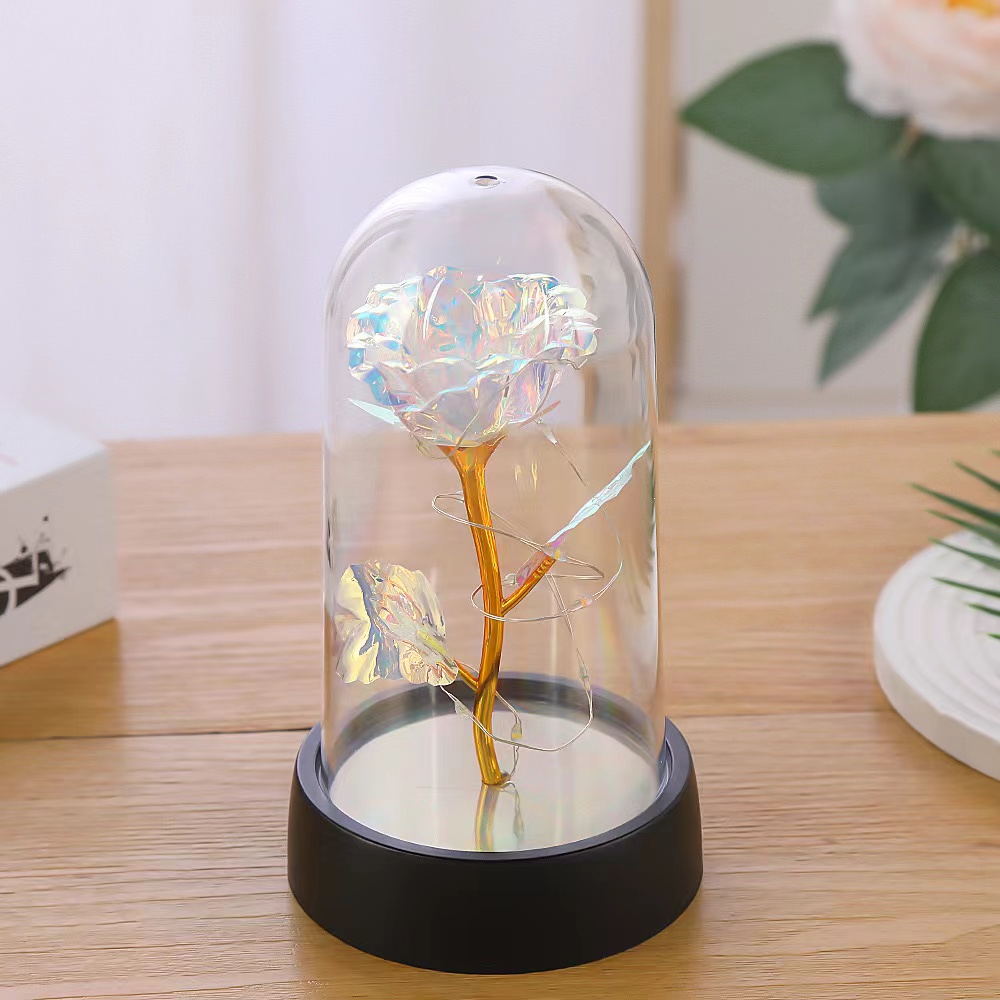 Acrylic glass cover, small laser reflection, golden moat flower, eternal rose, night light, creative desktop decoration, Valentine's Day, Classroom Day, Mother's Day gift Item Picture