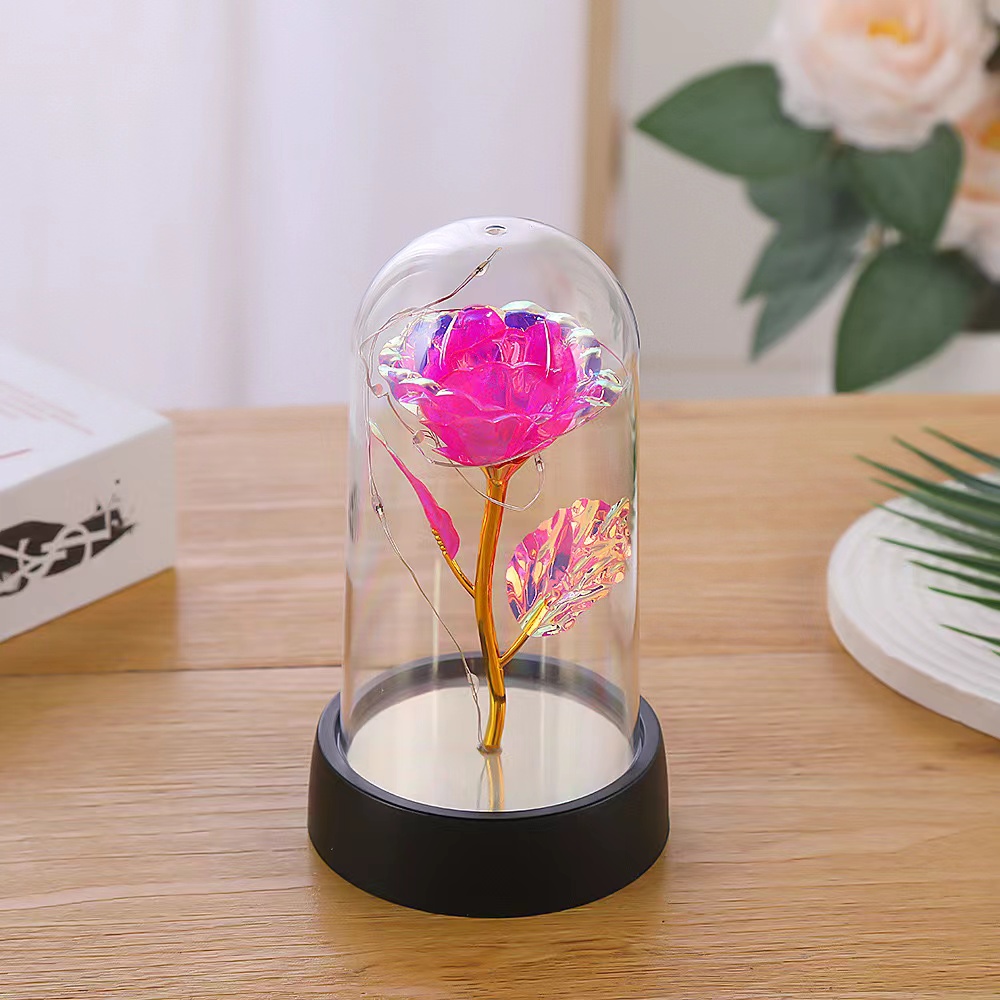 Acrylic glass cover, small laser reflection, golden moat flower, eternal rose, night light, creative desktop decoration, Valentine's Day, Classroom Day, Mother's Day gift Specification image