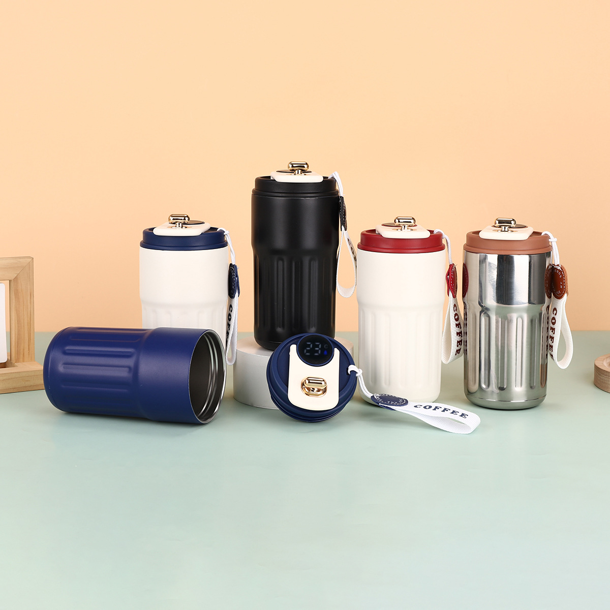 New smart temperature-measuring coffee cup, 304 stainless steel insulated cup, portable car travel gift cup, water cup pic 3