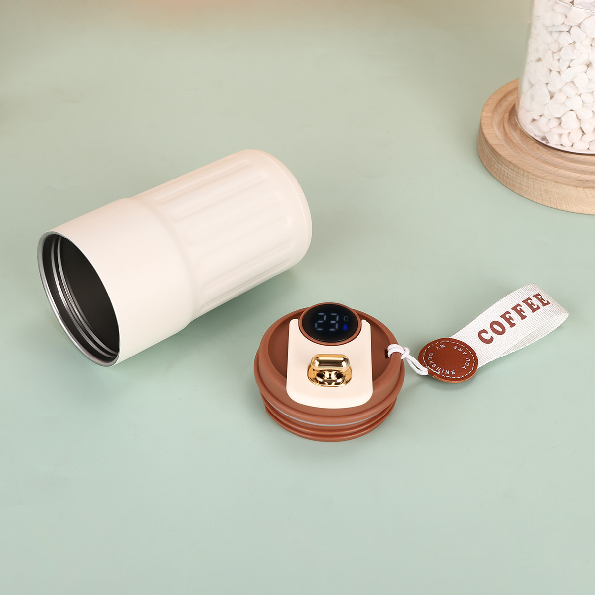 New smart temperature-measuring coffee cup, 304 stainless steel insulated cup, portable car travel gift cup, water cup details Picture