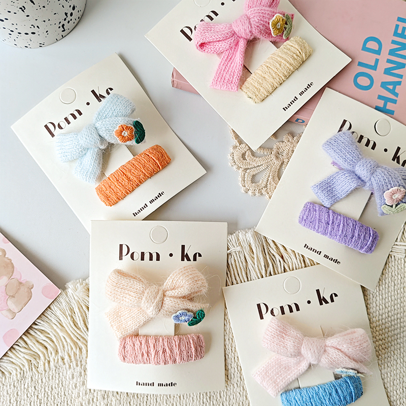 New sweet and cute chanel-style bow, flower-embroidered hair clips, children's fabric, girls' fringe, seaside clips, BB clips Specification image