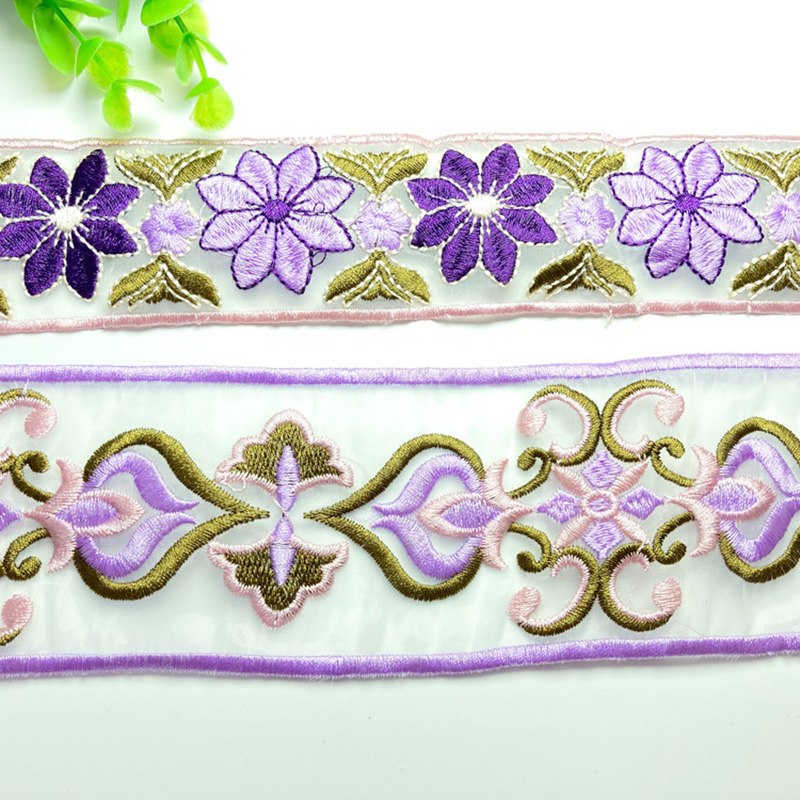 Hanfu lace, new Chinese-style embroidery in Chinese style, 5cm water-soluble embroidery, organza pattern lace, lace, lace, colorful purple