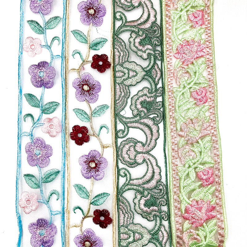 Hanfu lace, new Chinese-style embroidery in Chinese style, 5cm water-soluble embroidery, organza pattern lace, lace, lace, colorful lace Specification image