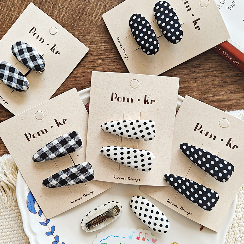 New Korean-style simple black and white polka dot fabric children's versatile and atmospheric girls' bangs clips, bb clips, hair accessories and hair clips Specification image