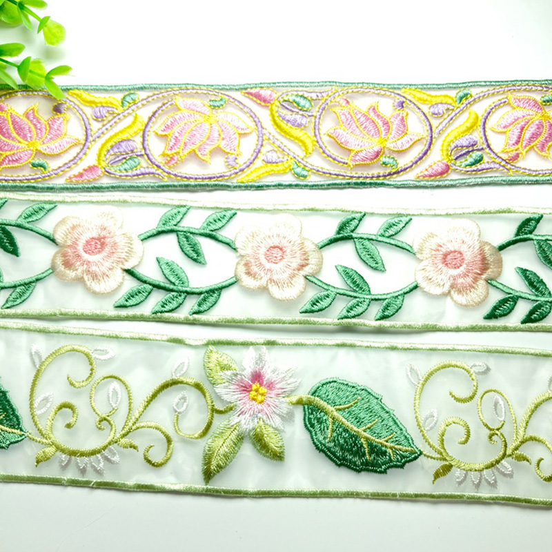 Hanfu lace, new Chinese-style embroidery in Chinese style, 5cm water-soluble embroidery, European tulle pattern lace, lace, lace, colorful green