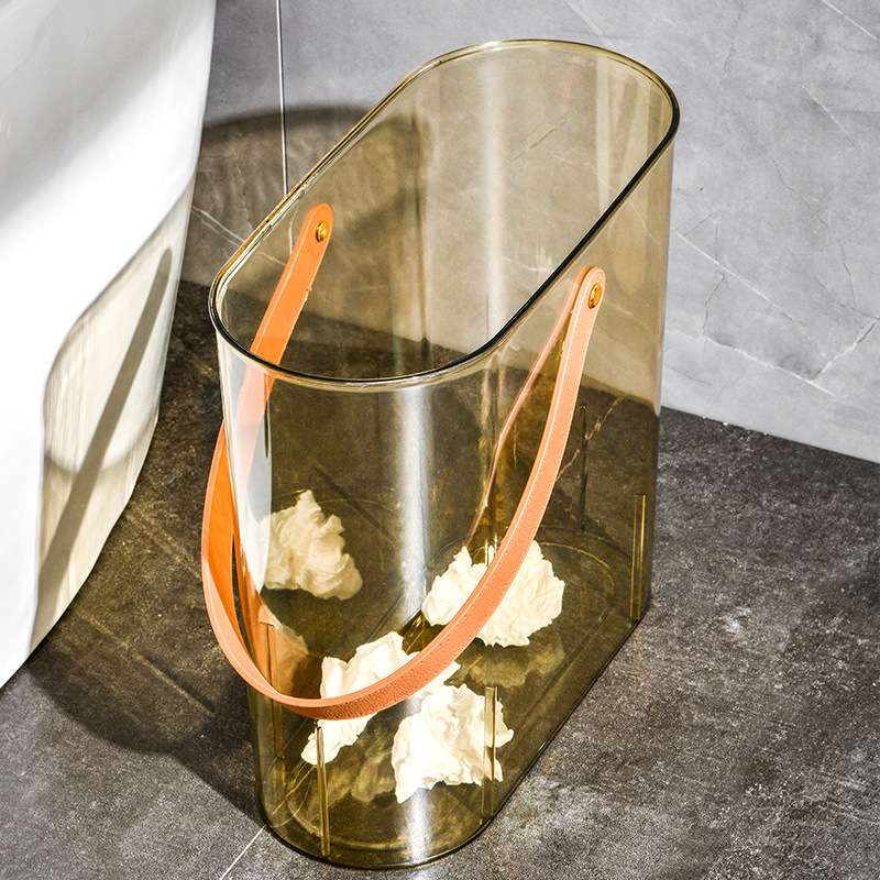 Y125-8036 New model slit transparent trash can, household wastebasket, kitchen garbage bin, narrow bucket, toilet sanitary bucket, oval bucket trash can Application Scenario