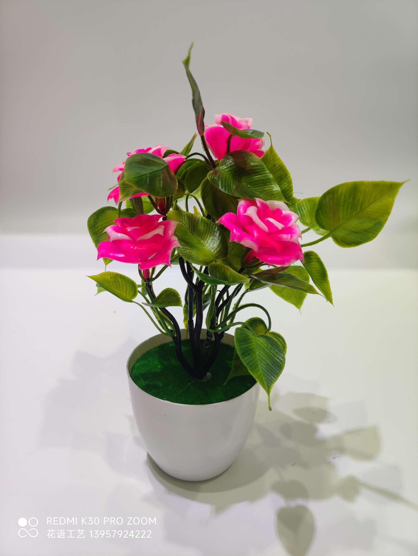 Artificial Plant Pot Fake Flower Decoration Plastic Rose Bonsai Indoor Home Desktop Decoration Five-Leaf Plum Wholesale Item Picture