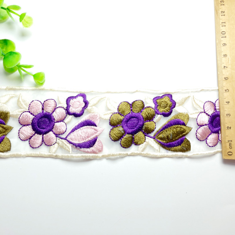 Encaje hanfeng estilo nacional nuevo bordado chino 5cm bordado hydrolyse organza encaje estampado accesorios encaje encaje encaje color violeta
