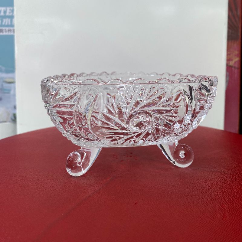 Clearance gold ingot with feet, crystal fruit plate, creative living room glass fruit plate, dried fruit plate, snack plate, bowl, European-style decoration