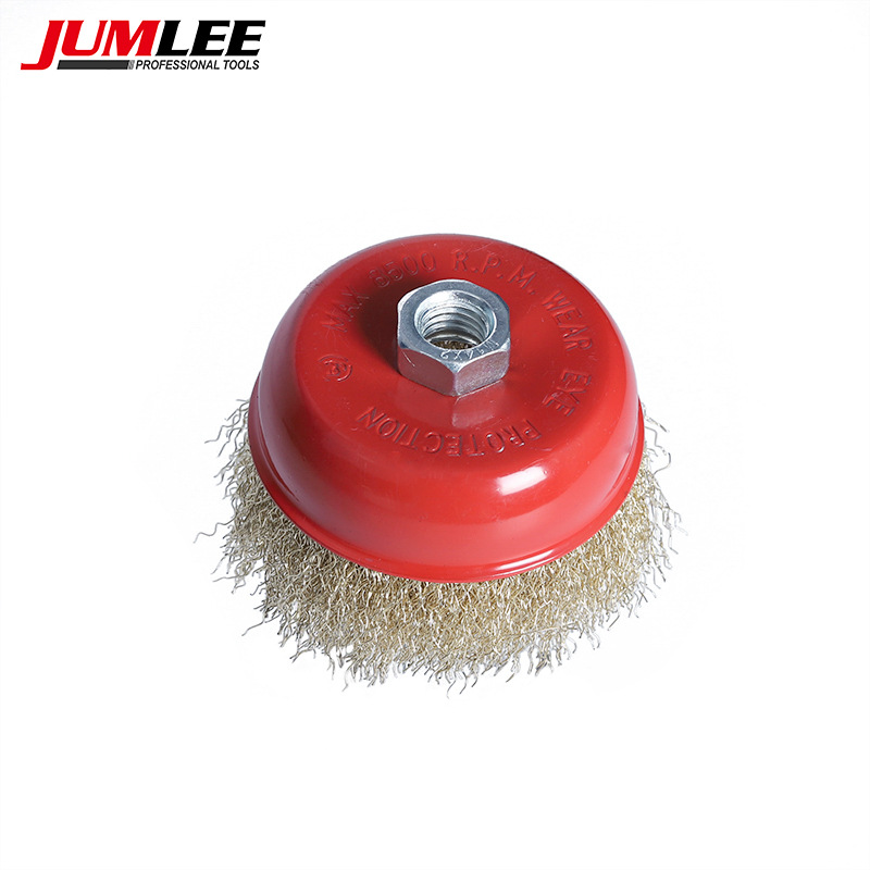 jumlee copper wire bowl brush, copper-plated curved wire bowl type Angle grinder, rust removal, ship grinding and polishing brush, steel wire wheel belt nut